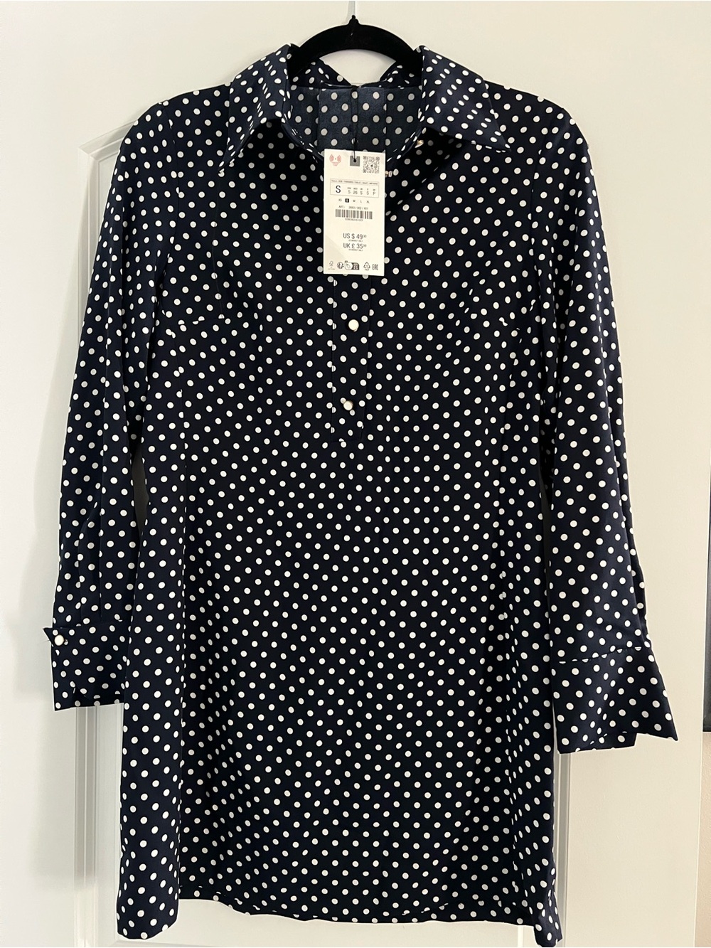 Zara Navy and White Polka Dot Tunic Shirt